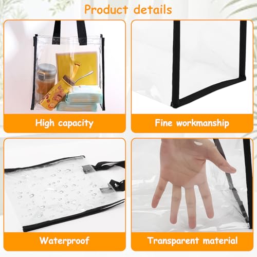 Qivine 6Pcs Clear Tote Bags Stadium Approved, 12 * 12 * 6 In PVC Plastic Tote Bag with Handles Waterproof Stadium Bags for Women, Suitable for Gym Concert Sports Work4