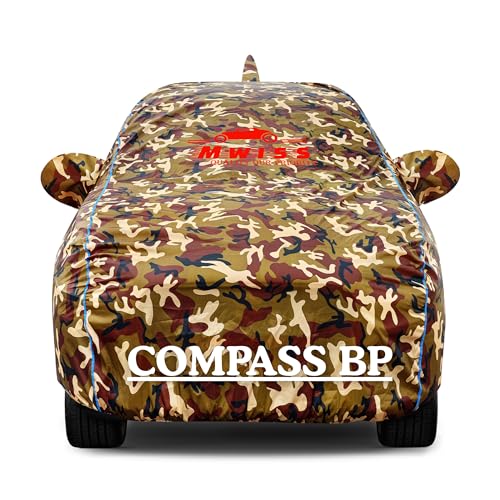 Image of Waterproof Car Cover for Jeep Compass BP | Dustproof, UV & Scratch Resistant Soft Cotton Lining | Triple Stitched, Mirror Pockets & Elastic Hem | Jungle
