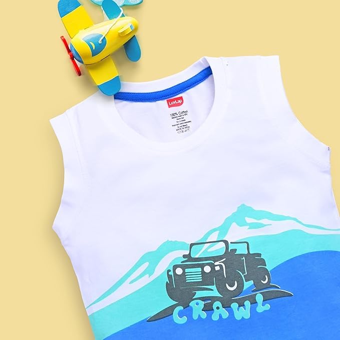 Image of LuvLap Baby Boys 100% Cotton Sleeveless Boys Tank Top & Shorts Set Pack of 3