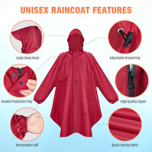 LUROON Leichter Wasserdichter Regenponcho Regenjacke Damen Herren mit Kapuze Faltbare Regencape Fahrrad mit Taschen Reflexstreifen, Wiederverwendbar Regenmantel für Wandern Angeln Radfahren Reisen