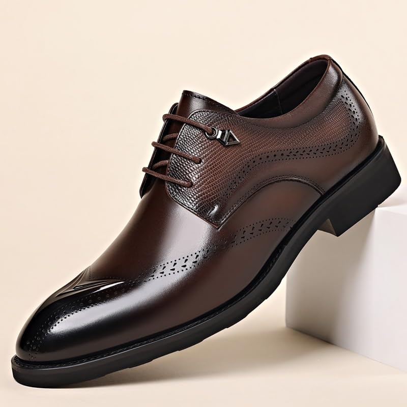 Mens Oxford Men's Leather Lace Up Classic Dress Shoes Fashion Luxury Crocodile Printed Pointed-Toe Oxfords Shoes for Men Comfortable Non Slip Business Formal Wedding Formal Shoes Dress Shoes3