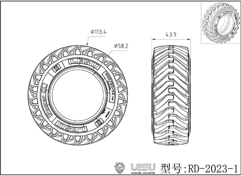 TOUCAN RC HOBBY LESU Rear Rubber Tires for 1/14 BL71 Backhoe Loader Hydraulic RC Excavator Part