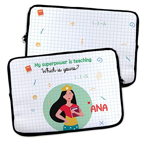 Custodia per laptop personalizzata con nome e testo per insegnante. Regalo personalizzato. Regalo per insegnanti. Fine del corso. Varie dimensioni. SUPERPOWER