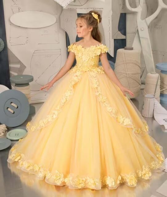 Flower Girl Dress Puffy Tulle Skirt Pageant Dresses for Girls Off Shoulder Lace First Communion Princess Ball Gown3