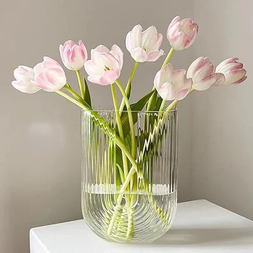 Clear Flower Vase Glass Vase Wide Mouth, Unique U-Shape Vase for Tulips Roses Modern Home Decoration for Office Desktop Dinner Table Office Desktop Etc. (White)