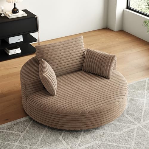 Sillón giratorio amplio de pana marrón miniatura 7