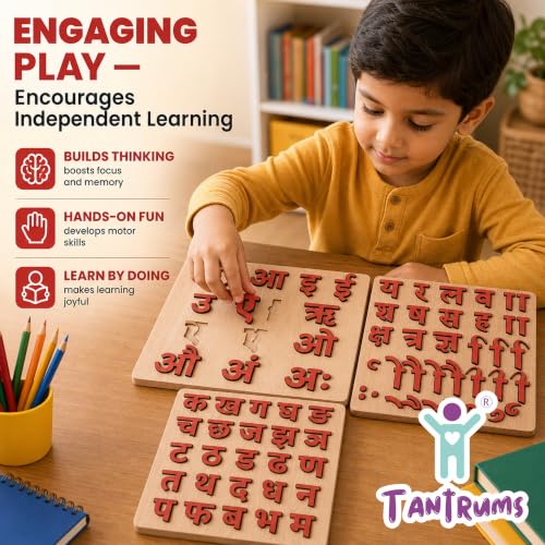 Image of Tantrums Wooden Hindi Varnamala Puzzle | Hindi Alphabets Swar & Vyanjan | Educational Toy to Learn Hindi for Kids | Child-Safe Premium Wood