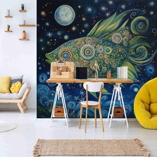 Dppyuxa Surreal Steampunk Fish 3D Effect Wall Murals for Bedrooms Midnight Blue Wallpaper Mural 500x280 cm Kids Living Room Home Decoration, Photo Wallpaper Mural Non-Woven steampunk buy now online Dppyuxa Surreal Steampunk Fish 3D Effect Wall Murals for Bedrooms Midnight Blue Wallpaper Mural 500x280 cm Kids Living Room Home Decoration, Photo Wallpaper Mural Non-Woven steampunk buy now online