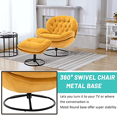 Joybase Swivel Accent Chair With Ottoman, Velvet Armchair With Ottoman, Mid-Century Modern Lounge Chair And Ottoman Set, Reading Chair With Footrest For Living Room Indoor Bedroom (Yellow) #TOP3