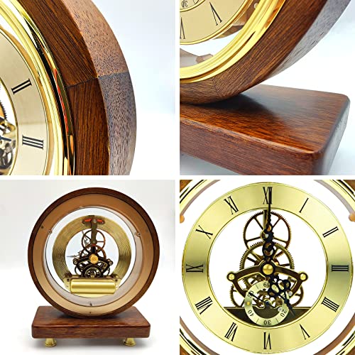 Justup Wooden Mantel Table Clock, Vintage Unique Silent Imitation Mechanical Gear Home Decor Bedroom Ornaments Desktop Clock With Pure Copper Inner Frame, Clock Faces For Crafts Battery Operated #TOP4