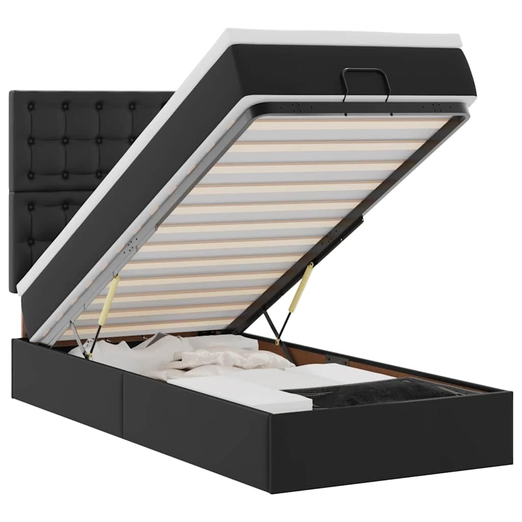 Cama otomana, 80 x 200 cm, piel sintética, con colchón de muelles ensacados hidráulico, espacio de almacenamiento hidráulico RGB LED para jóvenes y habitaciones de invitados