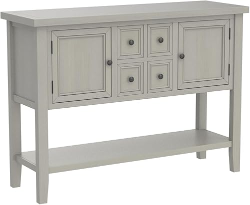 Miniatura 5 de Merax (Mesa de madera moderna gris antiguo con estante de almacenamiento, 2 cajones y 2 gabinetes de barra de café buffet para sala de estar,