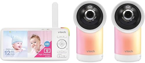 Miniatura 3 de VTech RM5766-2HD RM57662HD Smart Wi-Fi 1080p 2 cámaras 360 Pan-and-Tilt Video Monitor Sistema de monitor de bebé con pantalla de 5 pulgadas, luz
