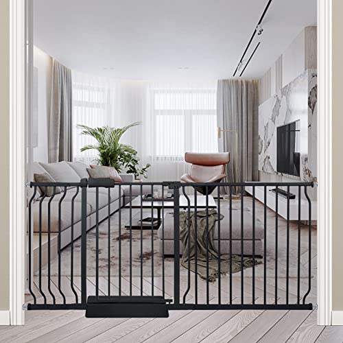Image of Galle Bear Extra Wide Baby Gate Pressure Mount Extra Wide Dog Gate Tension Indoor Safety Dog Gates Black Metal Large Pet Gate for Stairs(66.9"-71.6"/170cm-182cm)