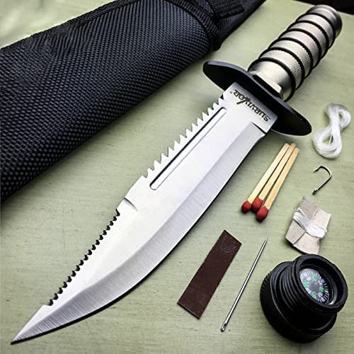9.5" Tactical Hunting Army Rambo Fixed Blade Knife Machete w Survival Kit