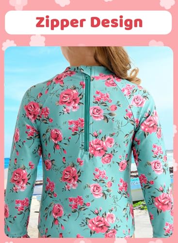 Image of Alakuoti Long Sleeve One Piece Ruffle Swimsuit for Toddler Girls Baby Girl Rashguard Shirt with UPF 50+ Sun Protection
