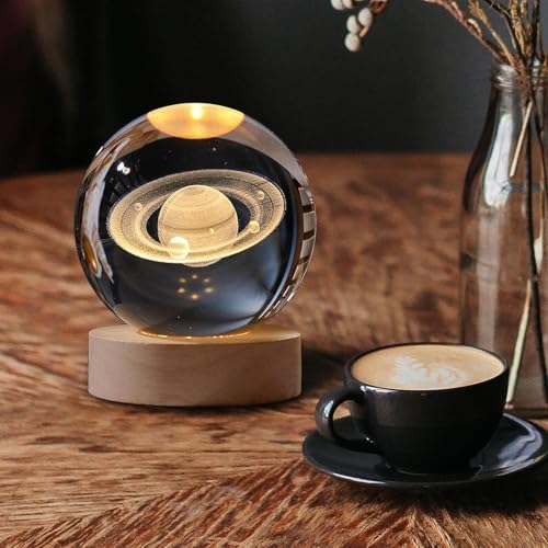 Luminária LED Bola de Cristal 3D Saturno – Abajur Decorativo para...