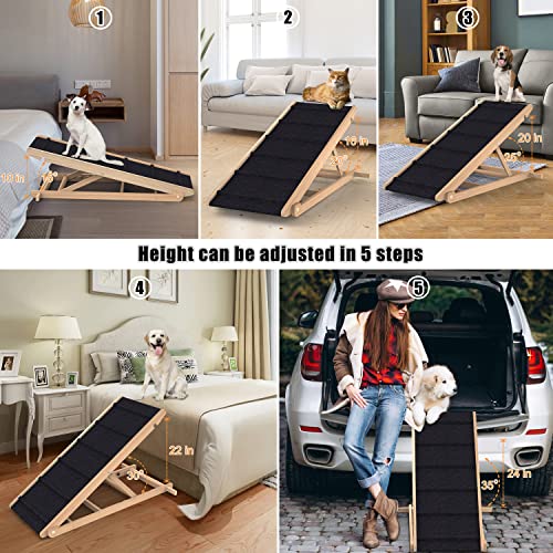 Adjustable Dog Ramp for All Dogs and Cats - Folding Portable Pet Ramp for Couch or Bed with Non Slip Paw Traction Mat, 40”Long and Height Adjustable from 10”to 24” - Up to 250 Lbs Natural - Thumbnail 4