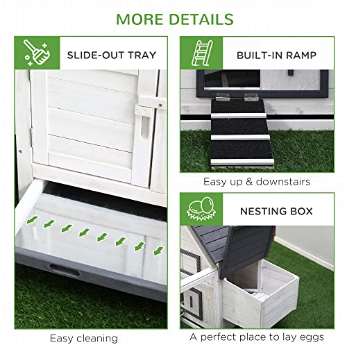 Image of PawHut Grey and White Wooden 0.07-Acre In-Ground Poultry Cage with Nesting Box, Ramp, Run D51-102
