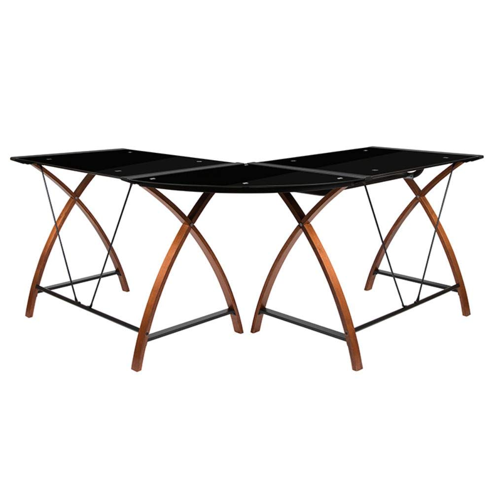 Flash Furniture Escritorio esquinero de Cristal en Forma de L con Bandeja extraíble para Teclado, Metal, Negro, 83 Pulgadas de Ancho x 23.5 Pulgadas de Profundidad x 29 Pulgadas de Alto