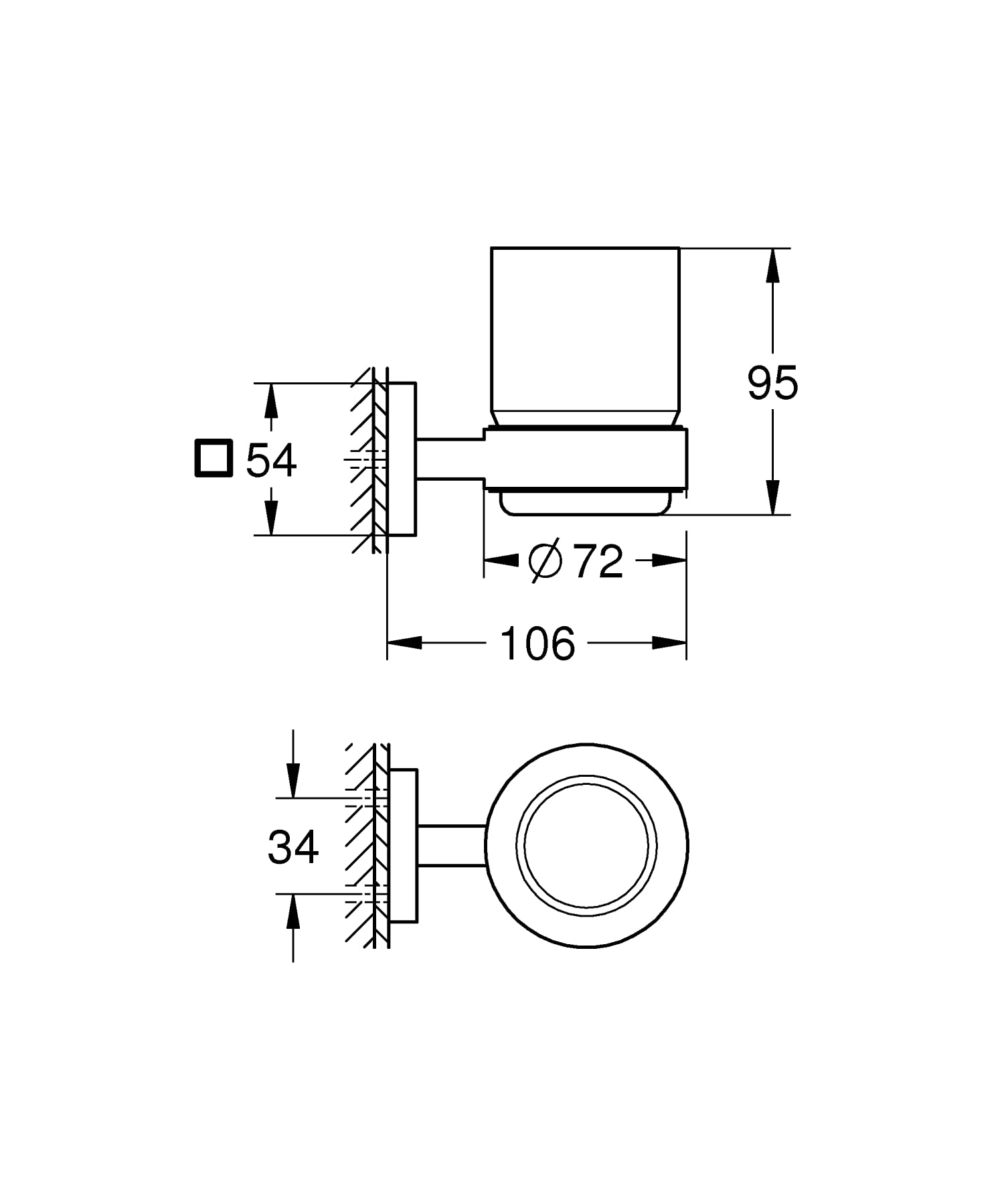 GROHE QUICKFIX Start Cube, bicchiere in vetro con supporto, Installazione a vite o con colla, Cromo, 41097000
