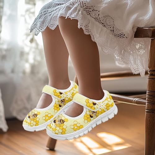 Girls Mary Jane Shoes Honey Bee Mesh Shoes Laceless Ladybug Athletic Low Cut Sneakers with Magic Sticker Slip On Casual Dress Clothes Shoe2
