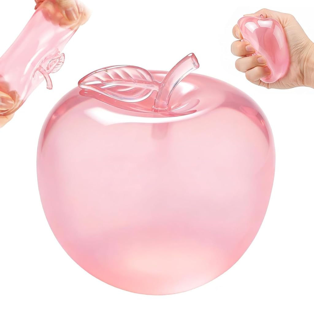 Squishy Fidget Green Apple Stress Ball, Cute Apple Stress Relief, for Autism Anxiety Stress Relief Hand Exercise Relax ,Suitable for adults and people aged 14+and above (pink)
