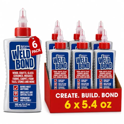 Image of Weldbond Multi-Purpose Glue - The Ultimate Bonding Solution ! Non-Toxic Glue for Wood Glue Glass Mosaic Ceramic Pottery Craft Tile Porcelain Stone Jewelry Fabric Furniture & More. 5.0z /160ml 6-Pack