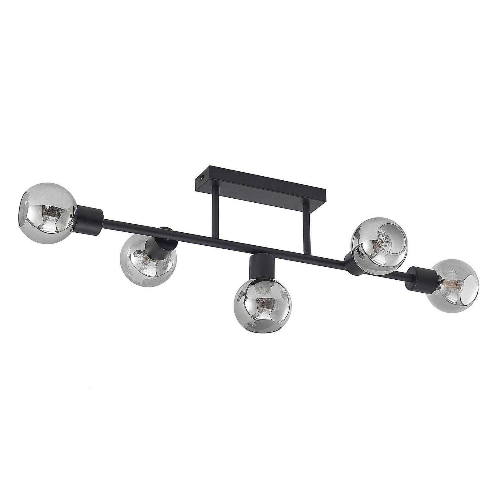 Lindby Black Matt, Smoke Grey Ceiling Light Biscala Dimmable (Vintage, Antique) In Black Made Of Metal For E.g. Living Room & Dining (5 Light Sources E14) From Ceiling Lamp