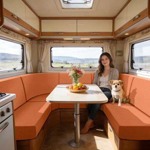 SYLC Fundas De Cojín para Caravanas con 2 Correas, Jacquard Elástica Funda Cojin Sofa Ajustable, Capas Sofa Asiento para Auto RV Comedor (Orange,W 70-95 cm, D 40-65 cm)
