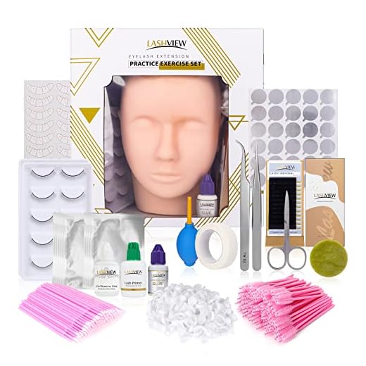 LASHVIEW Eyelash Extension Kit, Lash Extension Practice Kit, with Mannequin Head Practice Exercise Set, Training Lash Extension Supplies for Beginners Include Individual Lashes Glue Tweezers and Training Lashes