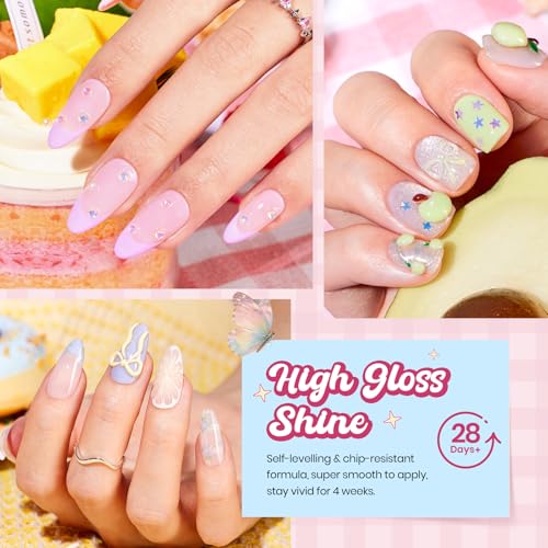 Image of Beetles Pastel Gel Polish Set - Spring Anthology 20 Colors Gel Polish Cat Eye Pink Yellow Blue Green Pearl Shimmer UV LED Nail Gel Base Top Coat Nail Tool Home Salon Summer Gift for Women