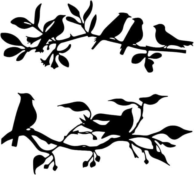 Set of 2 Love Birds on a Branch Metal Tree Wall Art Garden Outdoor Ornament Yard Birds Statues Weatherproof, Black