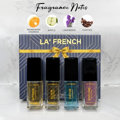 Image of La French Unisex Perfume Gift Set For Men & Women: 4X15ml | Virtue, Intense, Explore & Elixir | Long Lasting Eau De Parfum for Him and Her | Perfumes Gift Set for Couple.