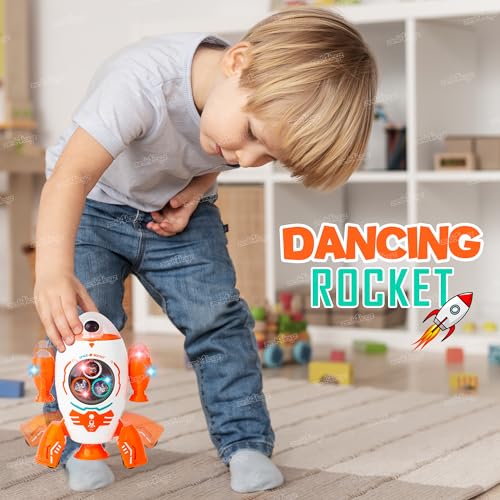 Image of Zest 4 Toyz Musical Toy for Kids Space Rocket Dancing Robot | Lights & Music | Amazing Sound | Moving Gears | 360 Degree Rotation Toys for Kids Boys Girls Children - Orange