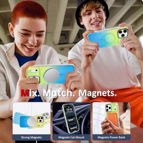Image of AIGOMARA Magnetic Case for iPhone 17 Pro, Compatible with Magsafe, Fluorescent Iridescent Case for Women Girls, Shockproof Translucent Matte Protective Cover 6.3 Inch 2025, Green Blue