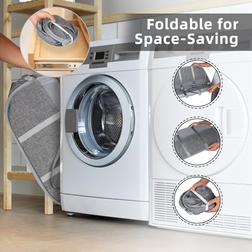 Image of 100L Collapsible Laundry Baskets, Tear Proof Pop Up Laundry Hamper with Dual Handles, Large Foldable Laundry Basket, Easy to Carry Laundry Hamper for Home, Laundry Room, Bedroom, Dorm, Travel Grey