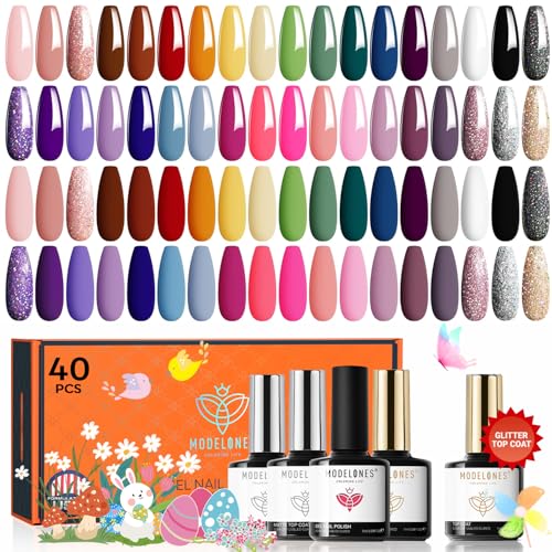 modelones 40 Pcs Gel Nail Polish Set, 36 Colors Easter