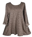  Damen Basic Lagenlook Tunika Bluse Langarm Long Shirt Pullover 42 44 46 48 L XL XXL 3XL Winter Übergang Office Business Freizeit Party zu Leggings Hose Beige (44)