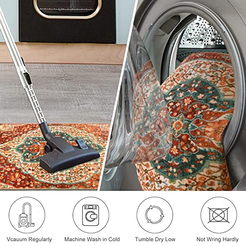 Chaelilife Persian Floral Area Rug - 2'X4.3'' Ft Oriental Hallway Entry Rug Boho Collection Throw Rug Faux Wool Runner Mat Non-Slip Washable Carpet For Indoor Kitchen Laundry Room Entrance #TOP4