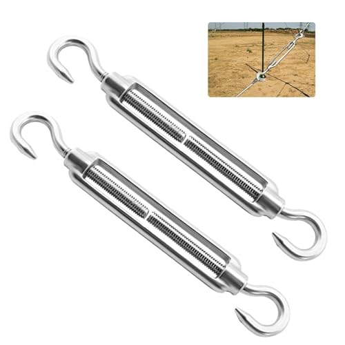 2 Stück Spannschlösser Edelstahl, Spannschloss mit 2 Haken, Seilspanner Edelstahl 304, Verstellbare Haken Drahtspanner, M6 Turnbuckles für Sonnensegel, Gespannte Seil, Gartendraht und Wäscheleine