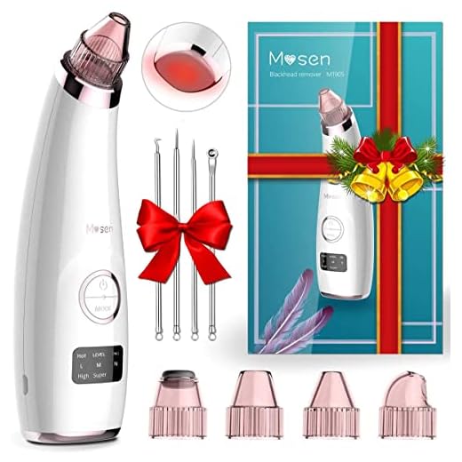 Mosen Limpiador de Poros Limpiador Facial Succionador de Puntos Negros Blackhead Remover Extractor Puntos Negros USB Recargable con Pantalla LED 5 Cabezales y 3 Niveles