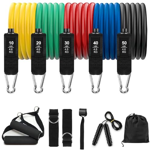 Fitnessbänder Resistance Bands Set, 5 Widerstandsbänder Expander Tube Bands, Fitnessband mit Türanker, Griffe, Knöchelriemen, Ideal für Pilates, Muskelaufbau, Krafttraining
