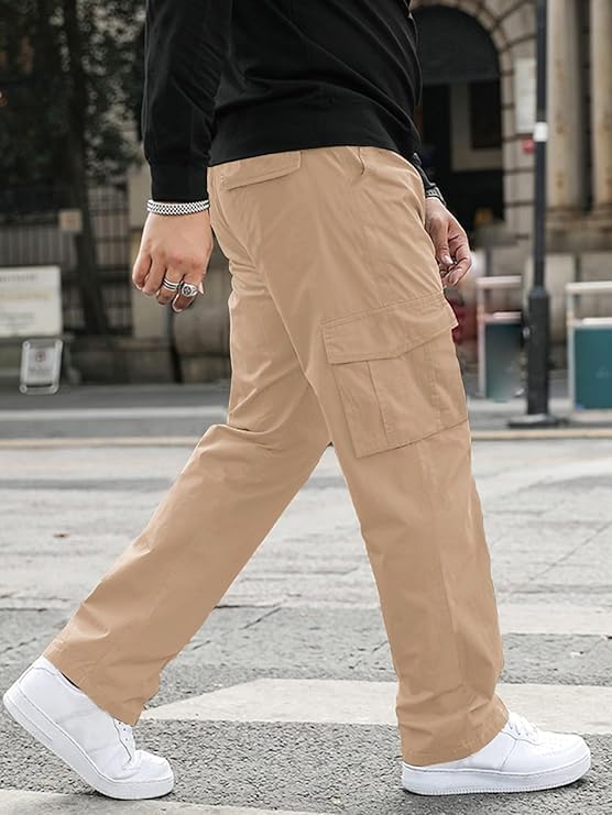 Image of GRECIILOOKS Men's Cargo Pants | 6 Pocket Cotton Cargo Joggers for Men | Loose Fit Stylish Pant with Pockets | Casual Baggy Trousers & Streetwear Lower