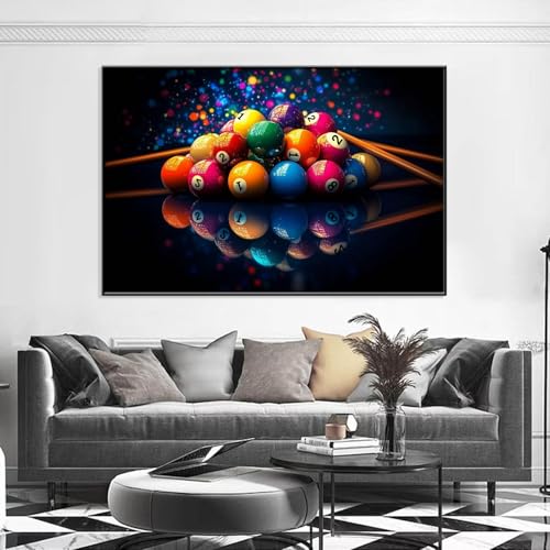 Billiards Canvas Wall Art, Colorful Billiard Balls Canvas Print, Snooker Wall Decor, Billiard Balls Pictures Wall Decor, Billiards Room Wall Decor, Playroom Wall Decor, Gift for Billiard Lover (Black Framed, 23"x15"|60x40cm) - Image 2