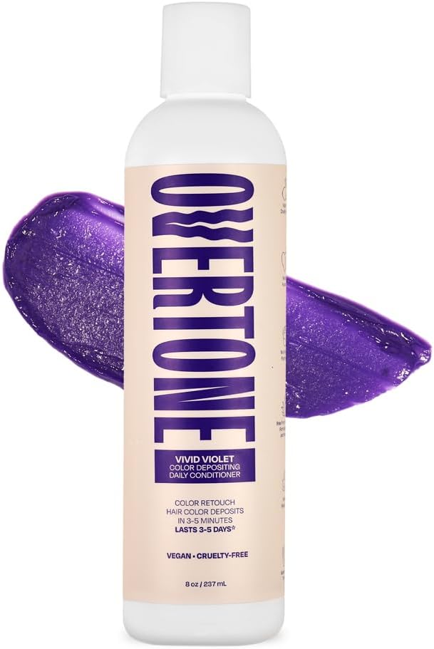 Overtone Daily Color Depositing Conditioner: 8oz Temporary Coloring Conditioner with Shea Butter & Coconut Oil, Refresh Color & Prevent Fading, Vegan & Cruelty-Free, Extreme Purple is Vivid Violet