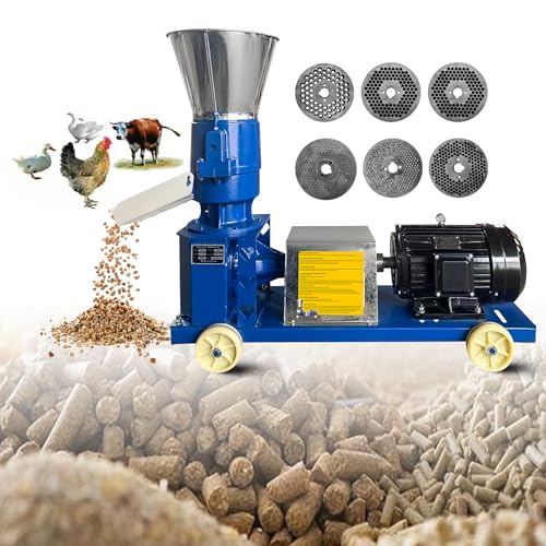 ProXlex 110V Pellet Mill Machine Animal Feed 4 Head Rollers with 6 Grinding Discs 2.5/3/4/5/6/8mm Feed Pellet Maker Machine for Poultry Livestock Farm Animal 5.5KW 60HZ 440 lb/h