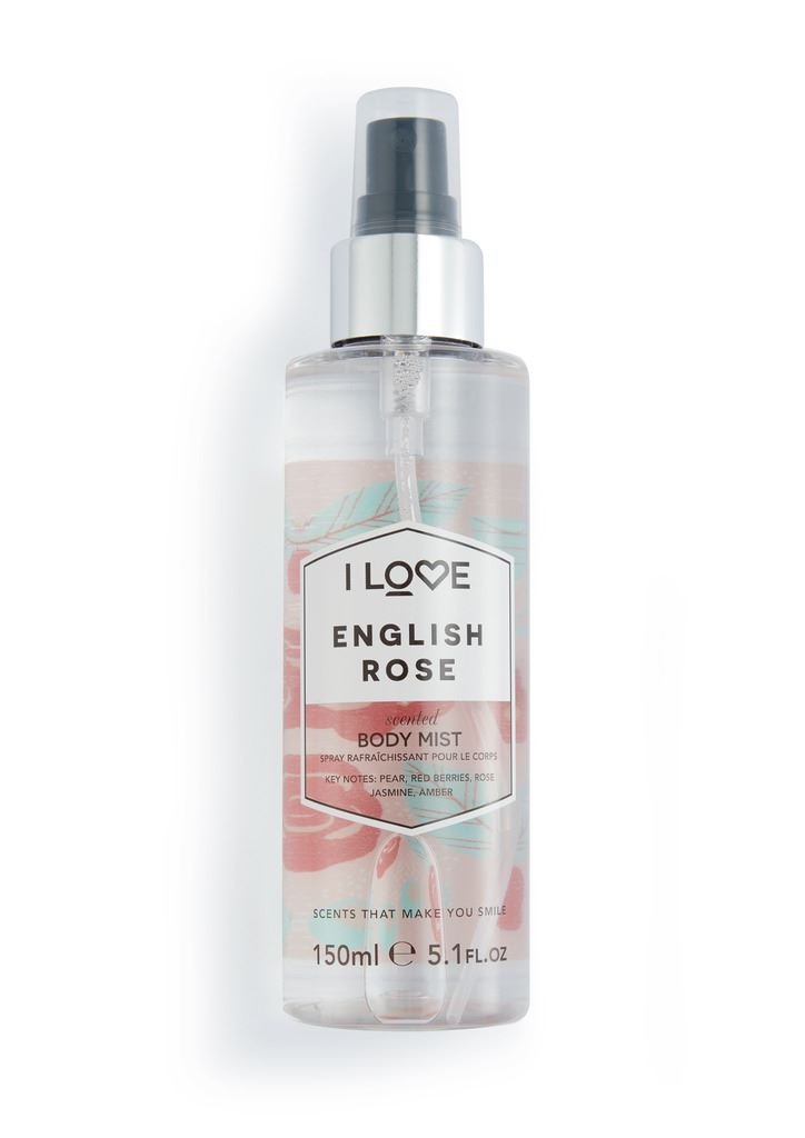 I Love English Rose Scented Body Mist, Formulated With Natural Fruit Extracts Which Offer a Burst of Fragrance, FastDrying Refreshment Throughout the Day, VeganFriendly 150ml