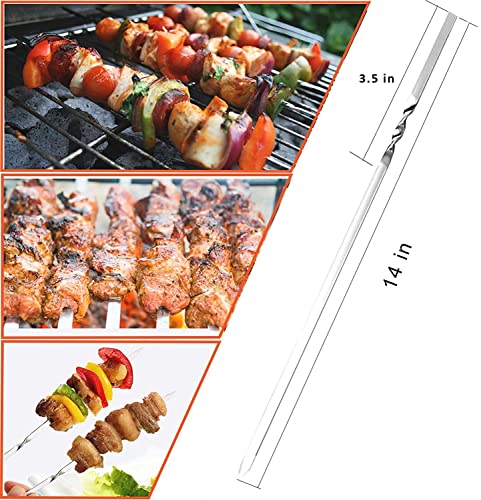 20 Piece Kebab Flat Metal Stainless Steel Skewers, Bbq Skewers, Reusable Bbq Skewers, Good For Sausage Chicken Vegetable Kebab - 14" (Stainless Steel) #TOP1