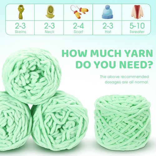 Image of Buryeah Chunky Chenille Yarn for Crocheting Soft Thick Fluffy Yarn for Hand Knitting Bulky Velvet Blanket Plush for Weaving DIY Crafts Each 3.5 oz 55 Yards(Light Aqua,4 Pack)